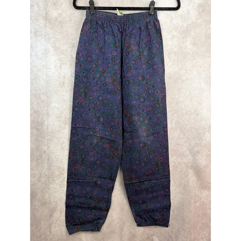 VTG 80s Connectors Women's Pants Size L Blue Circles Abstract Print‎ Pull On